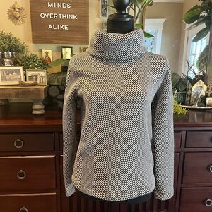J. Crew Black and White Herringbone Turtleneck Funnel neck Sweater